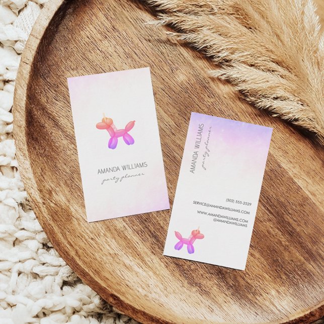 Carte De Visite Pink Lilac Balloon Animal Party Planificateur d'év (Créateur téléchargé)