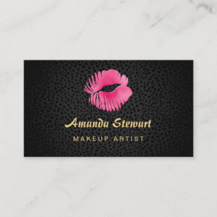 Carte De Visite Pink Lip Gloss Kiss Black Cheetah maquillage Artis