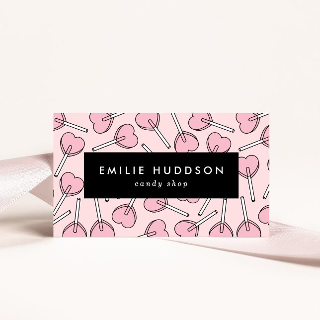 Carte De Visite Pink Lollipops, Heart Lollipops, Lolly, Candy Shop (Créateur téléchargé)