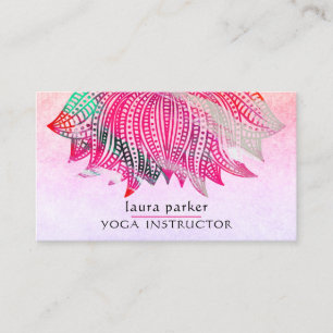 Carte De Visite Pink Lotus Mandala Yoga Trainer Méditation Rétro