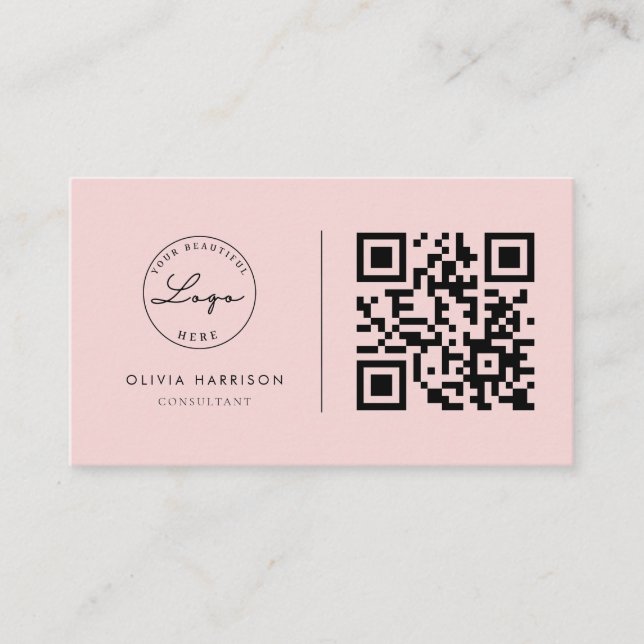 Carte De Visite Pink Luxury Minimalist QR Code Professionnel (Devant)