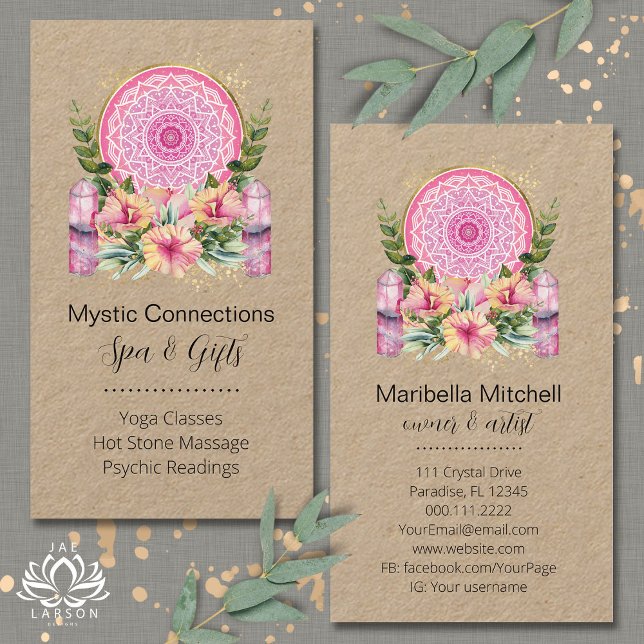 Carte De Visite Pink Mandala Crystals Flower Energy Yoga Reiki Spa (Créateur téléchargé)