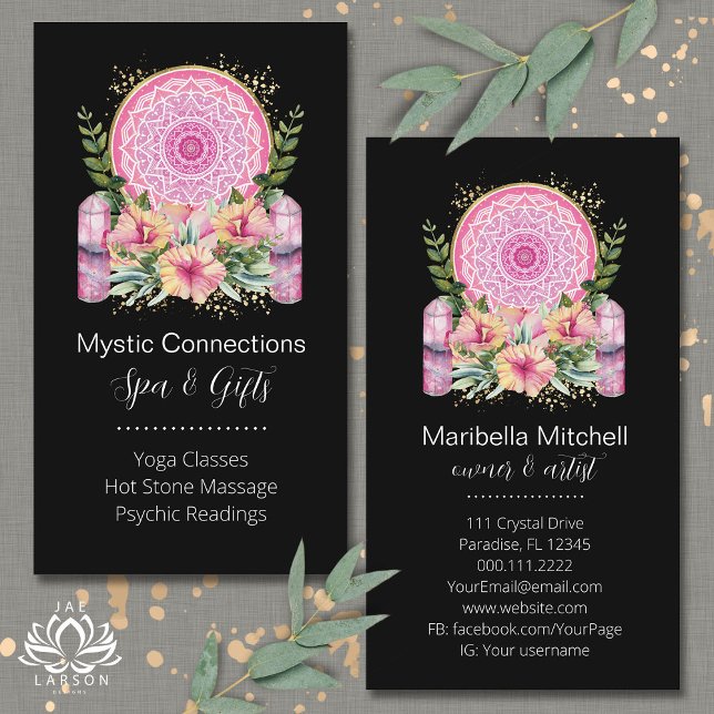 Carte De Visite Pink Mandala Crystals Flower Energy Yoga Reiki Spa (Créateur téléchargé)