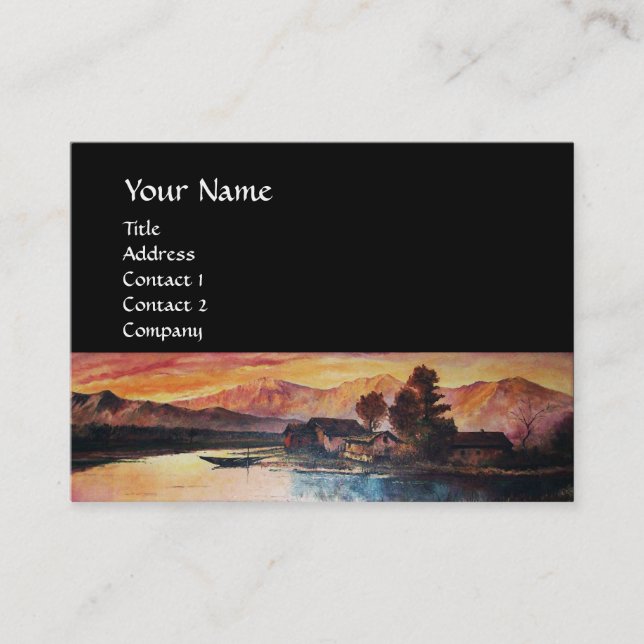 CARTE DE VISITE PINK MOUNTAINS LAC ALPINE SUNSET PAYSAGE (Devant)