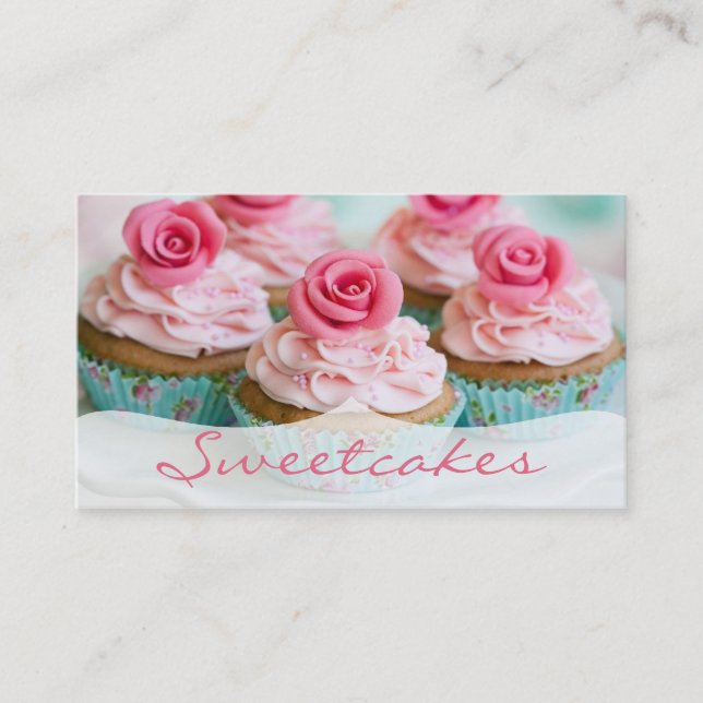 Carte De Visite Pink n' Turquoise Rose Cupcake Bakery (Devant)