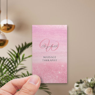 Carte De Visite Pink Ombre Shimmer Massage Thérapiste Vertical