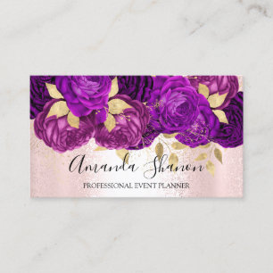 Carte De Visite Pink or violet Fleurs Logo Planificateur d'événeme