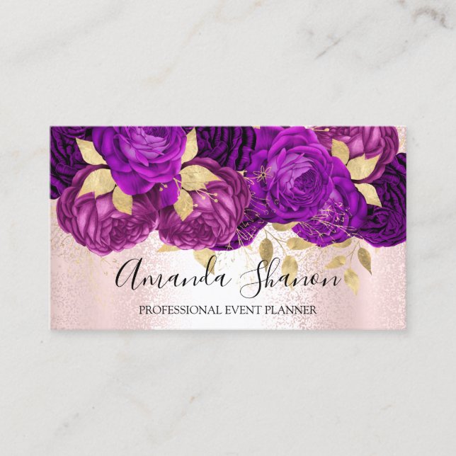 Carte De Visite Pink or violet Fleurs Logo Planificateur d'événeme (Devant)