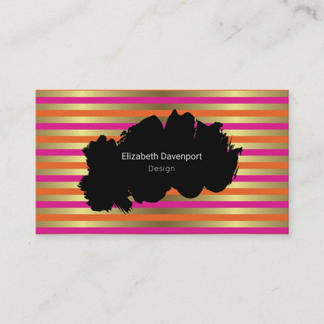 Carte De Visite Pink, Orange & Faux Gold Metallic Professional (Devant)