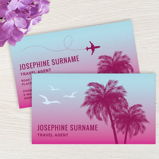 Carte De Visite Pink Palm Trees Tropical Sunset Agent de voyage (Ideal for people working within the travel and tourism industry.)