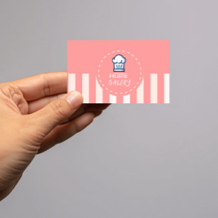 Carte De Visite Pink Pastel Cute Simple Accueil Boulangerie Logo
