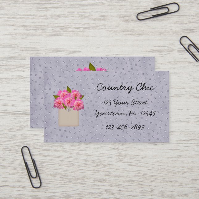 Carte De Visite Pink Peonies Business Card (Devant/Arrière en situation)