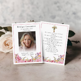 Carte De Visite Pink Peonies Memorial Photo Psalm 23 Prayer Card
