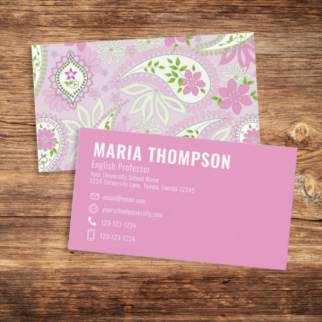 Carte De Visite Pink Professional Motif Paisley personnalisé (Créateur téléchargé)