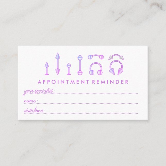 Carte De Visite Pink Purple Bijoux Rendez-vous Piercing (Devant)
