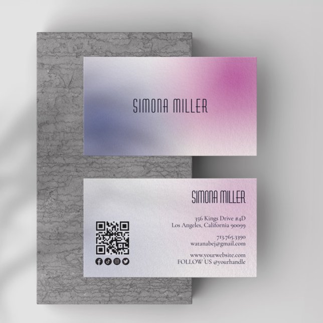Carte De Visite Pink Purple White Minimalist Aesthetic Gradient (Créateur téléchargé)