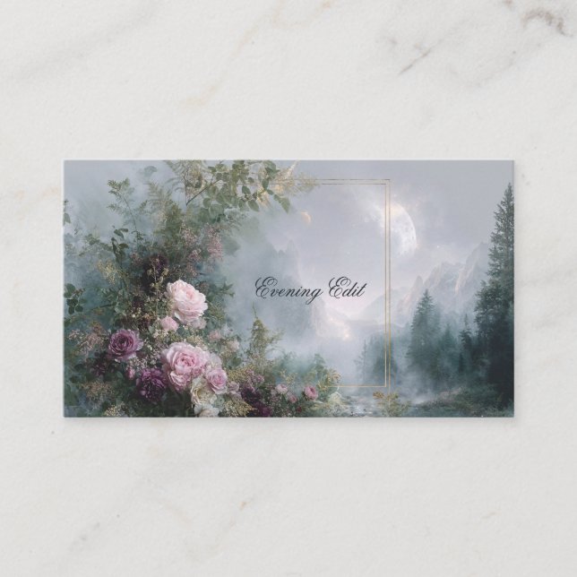 Carte De Visite Pink Rose Floral and Celestial Misty Mountain (Devant)