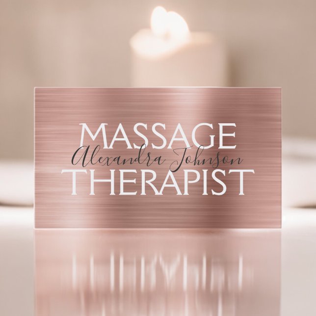 Carte De Visite Pink & Rose Gold brossé Metal Massage Thérapiste (Créateur téléchargé)