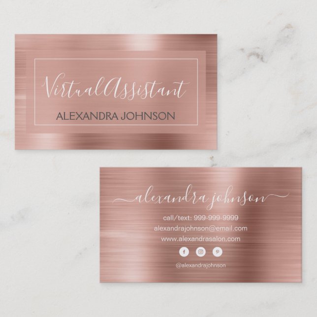 Carte De Visite Pink & Rose Gold Foil Virtual Assistant Entreprise (Devant / Derrière)