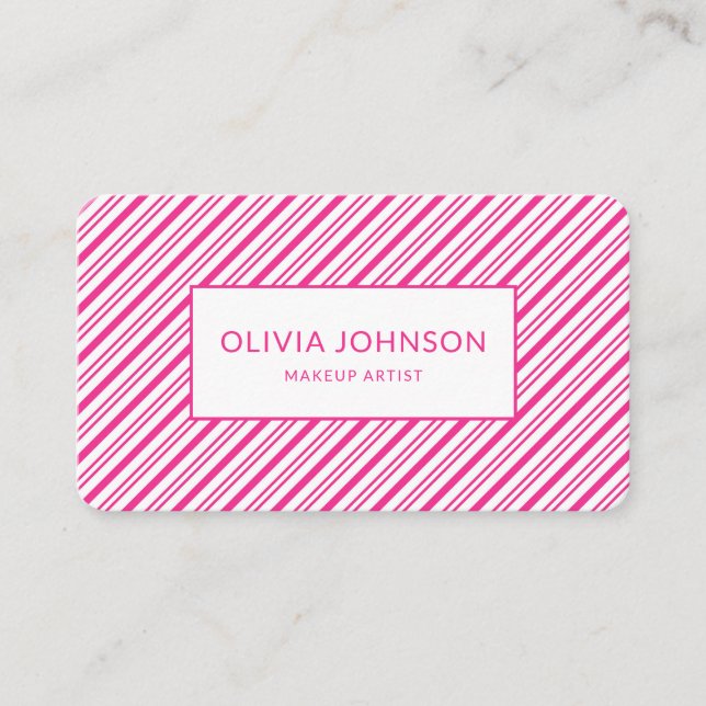 Carte De Visite Pink Stipes Beauté moderne avec code QR (Devant)
