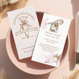 Carte De Visite Pink Stripe Floral Baking Utensils Pastry Bakery 