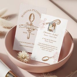 Carte De Visite Pink Stripe Floral Spoon Pastry Cakes Bakery Chef