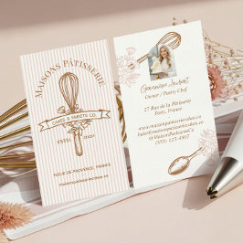 Carte De Visite Pink Stripe Floral Whisk Pastry Cakes Bakery Chef