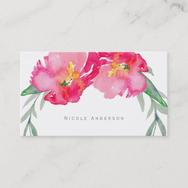 Carte De Visite Pink Tropical Green Leaf Floral Moderne Aquarelle (Devant)