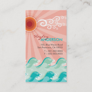 Carte De Visite Pink Tropical Sun Aqua Waves Summer Beach Océan