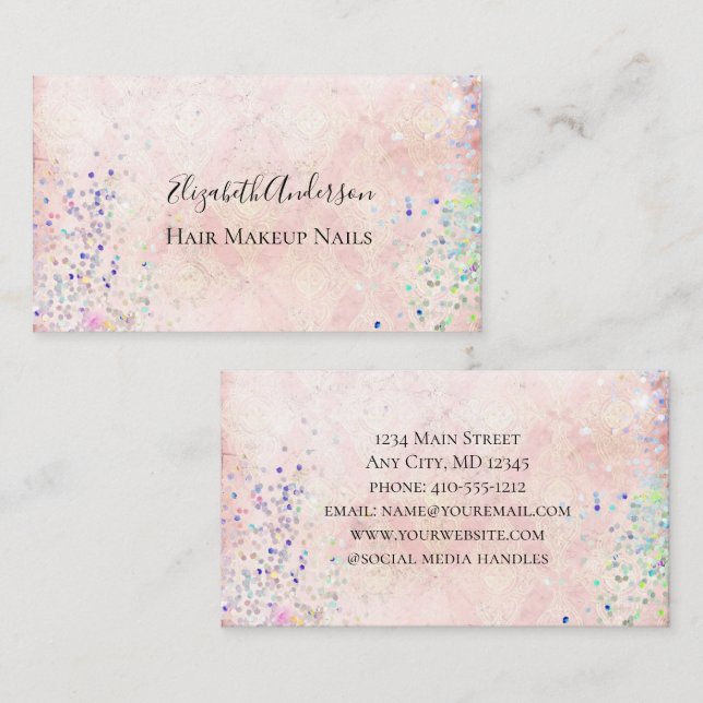 Carte De Visite Pink Violet Confetti Girly tendance Éperche (Devant / Derrière)