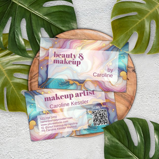 Carte De Visite Pink violet Turquoise Aqua Blue Gold Marble Art Mo (Créateur téléchargé)