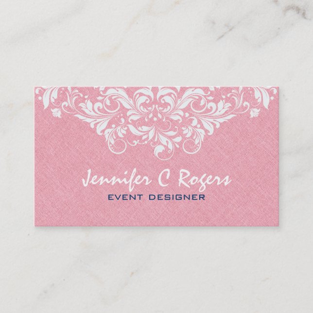 Carte De Visite PinkLinen White Floral Lace Concepteur d'événement (Devant)