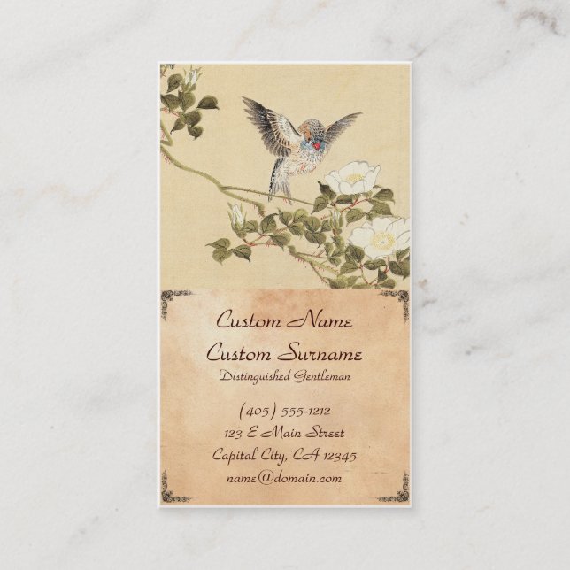 Carte De Visite Pinson de zèbre d'album d'oiseau et de fleur de (Devant)