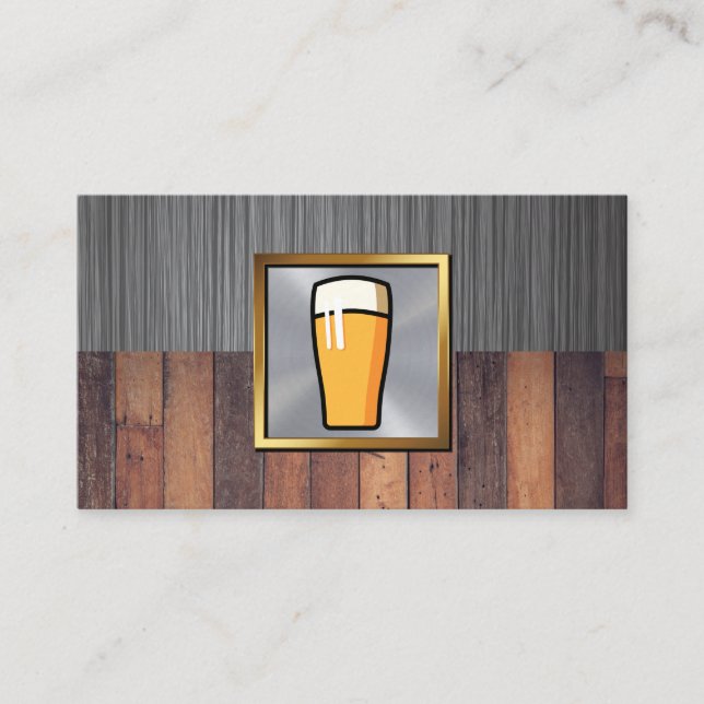 Carte De Visite Pint de bière | Arrière - plan métallique et bois (Devant)