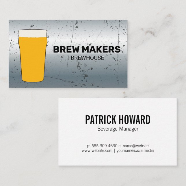 Carte De Visite Pint de bière | Grunge Scratch Metallic Arrière -  (Devant / Derrière)