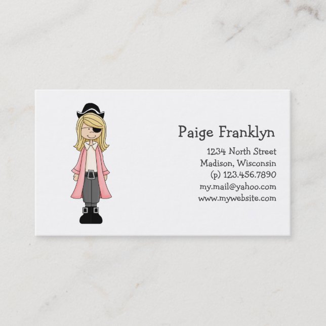 Carte De Visite Pirates roses · Fille #2 de pirate (Devant)