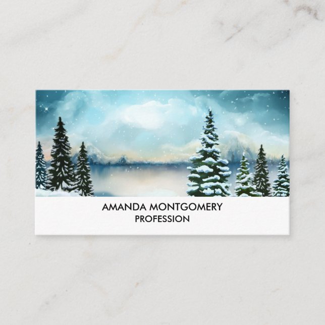 Carte De Visite Pittoresque Winter Wonderland aquarelle peinture (Devant)