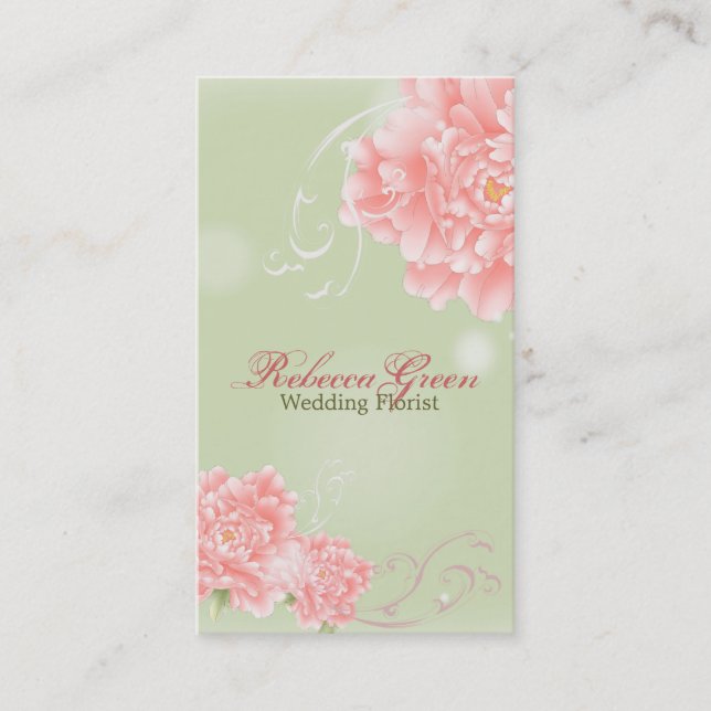 Carte De Visite pivoine élégante de fleuriste de salon de beauté (Devant)