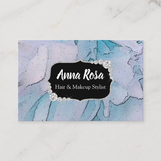 Carte De Visite Pivoine rose de *~* et bleue artistique de diamant (Devant)
