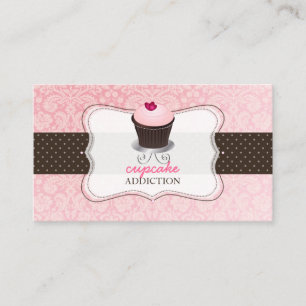Carte De Visite Pix-Dezines, coeur rose, cupcake/pâtisserie