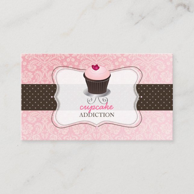 Carte De Visite Pix-Dezines, coeur rose, cupcake/pâtisserie (Devant)