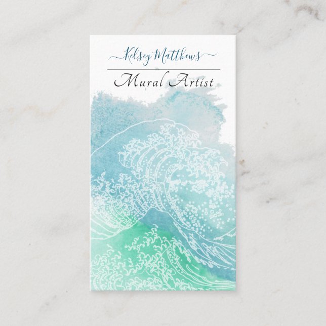 Carte De Visite PixDezines Aquarelle La Grande Vague, Hokusai (Devant)