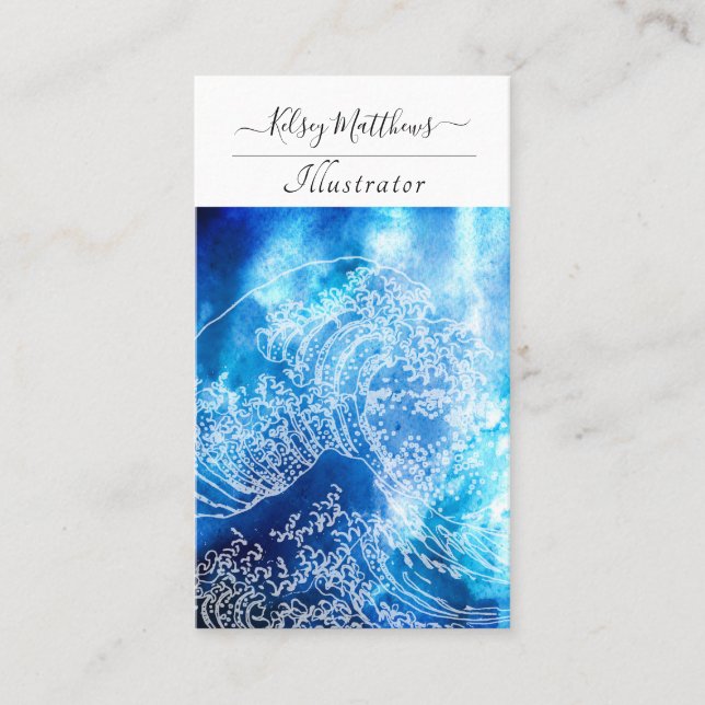 Carte De Visite PixDezines Aquarelle La Grande Vague, Hokusai (Devant)