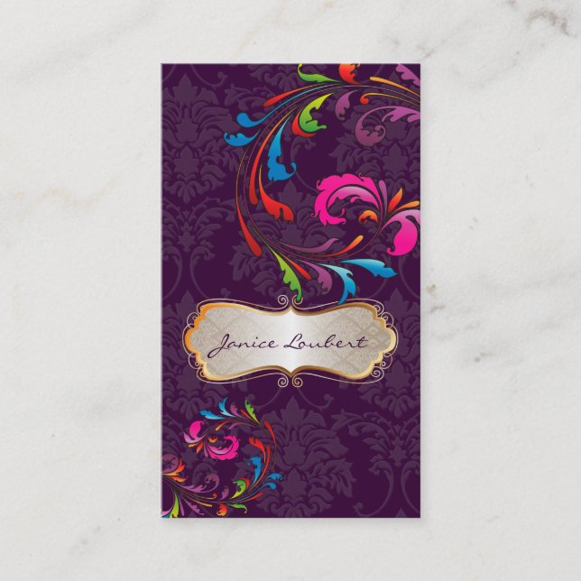 Carte De Visite PixDezines Arc-en-ciel tourbillons+damas florentiu (Devant)