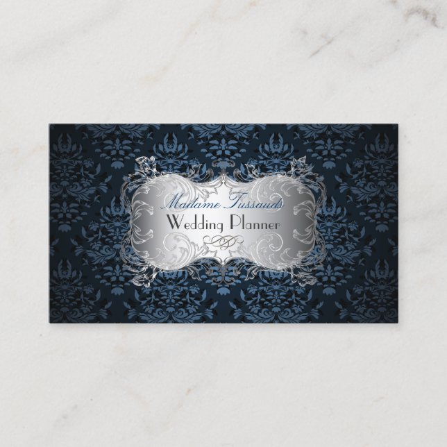 Carte De Visite PixDezines bijoux damask faux argent/bleu ardoise (Devant)