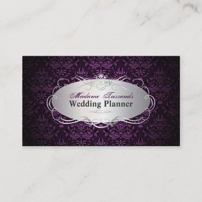 Carte De Visite PixDezines bijoux damask faux argent/prune (Devant)