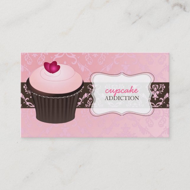 Carte De Visite PixDezines coeur rose cupcake+damas chantal (Devant)