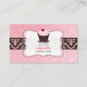 Carte De Visite PixDezines cupcake de coeur rose+damas chantal