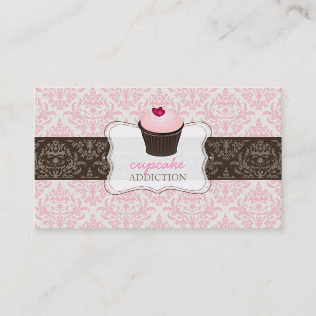 Carte De Visite PixDezines cupcake de coeur rose+damas de céline (Devant)
