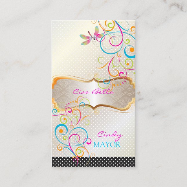 Carte De Visite PixDezines Dragonflies Rainbow Swirls (Devant)
